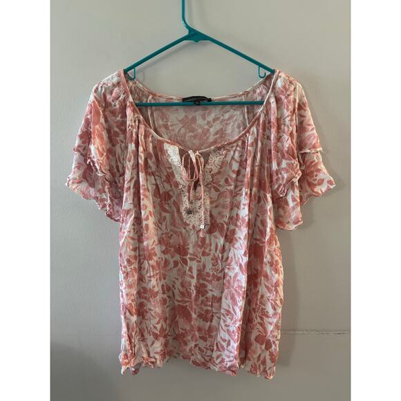 Adrienne Vittadini Womens Floral Blouse Size 2X Pink Cottagecore Boho Peasant - Picture 1 of 7